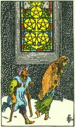Five of Pentacles in reversed orientation